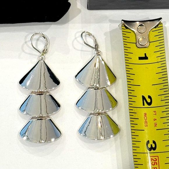 Joan Rivers Polished 3 Tiered Conical Drop Earrings in Gold & Silver - 2 Sets - Picture 5 of 6